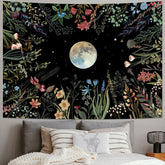 Lofaris Colorful Wild Floral Moon Stars Night Sky Tapestry